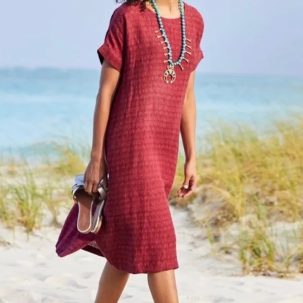 New Soft Surroundings Remi Gauze Linen wine Color 
Shift Dress size large
